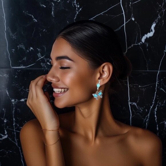 IRAMAT Turquoise Butterfly Earrings - Blue Stone Jewelry for Women - Picture 1 of 5